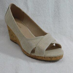 W450 Charter Club Womens Beige Cork Like Wedge Crisscross Straps Sandal